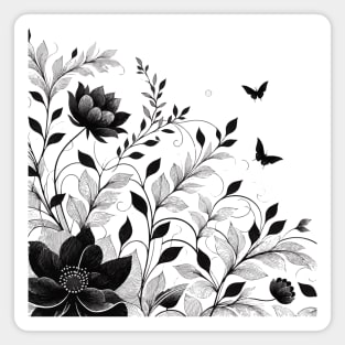 Simple black and white flower botanical pattern Magnet